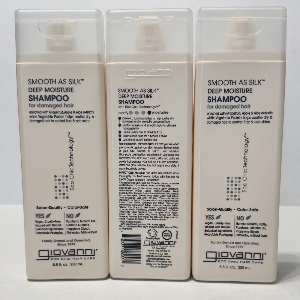 Giovanni Eco Chic Smooth As Silk Deep Moisture Shampoos 3 pack 8.5 oz New
